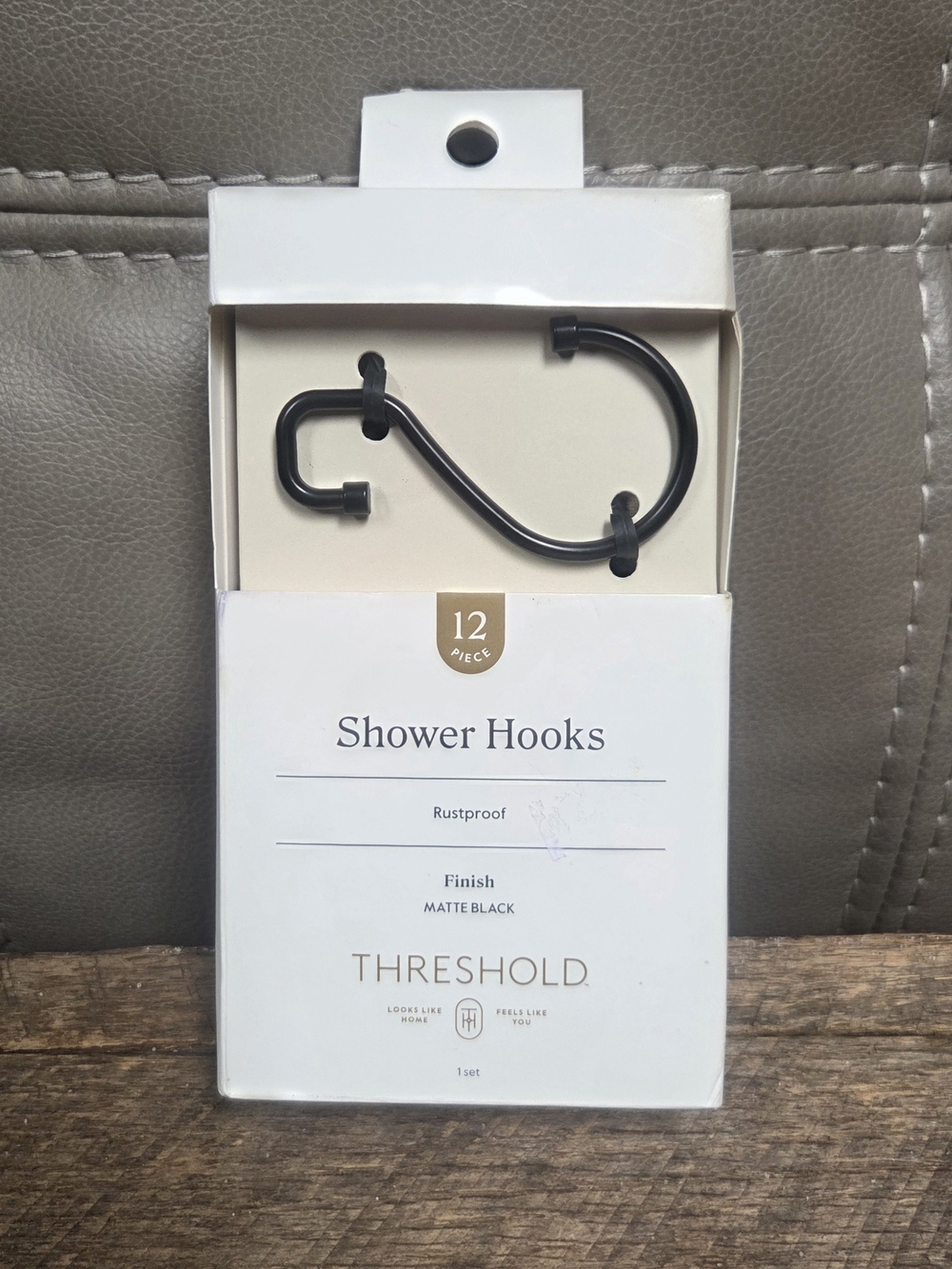 NIB Threshold Matte Black S-Shaped Shower Hooks - 12 Pack ~ BIN 1J